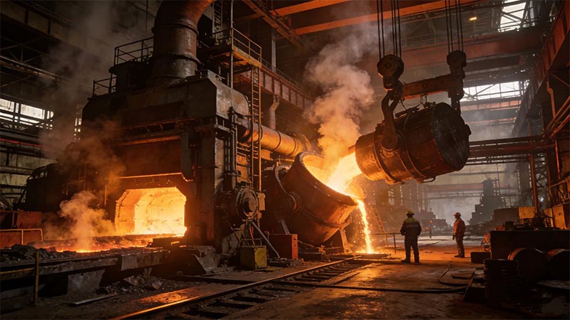In metallurgical workshops and steel plants